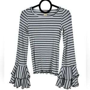 We The Free by Free People Top XS Black and Gray Striped Bell Sleeves Bohemian